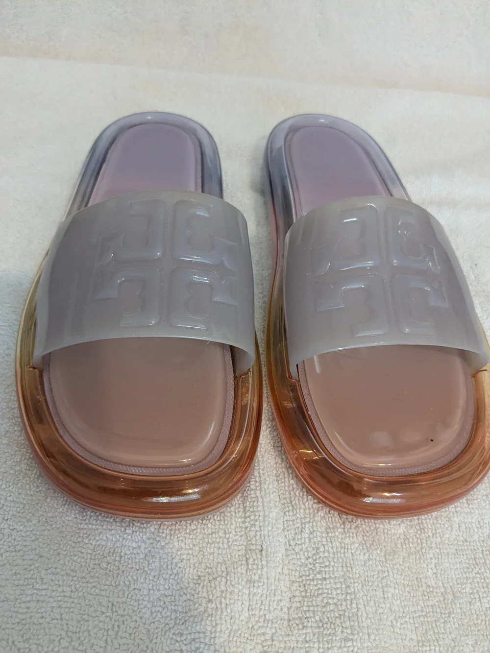 Tory Burch Bubble Jelly Lavender Translucent Logo Slide Sandals